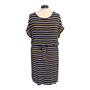 Banana Republic Navy Blue Yellow & White Stripe Tie Waist Dress